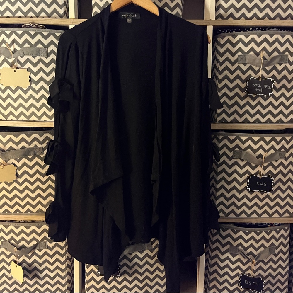 August Silk Black Cardigan wtih Bow Sleeves
